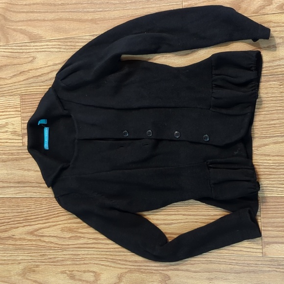 Terryl for Thalian black cotton blend button front peplum sweater, women's S - Picture 1 of 6